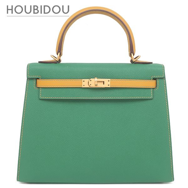 エルメス HERMES 2WAYバッグ ケリー25 外縫い ヴォーエプソン カクタス×ジョーヌドール マットゴールド金具 新品 未使用 緑 黄色 【PO品】 D 【保存袋】【中古】