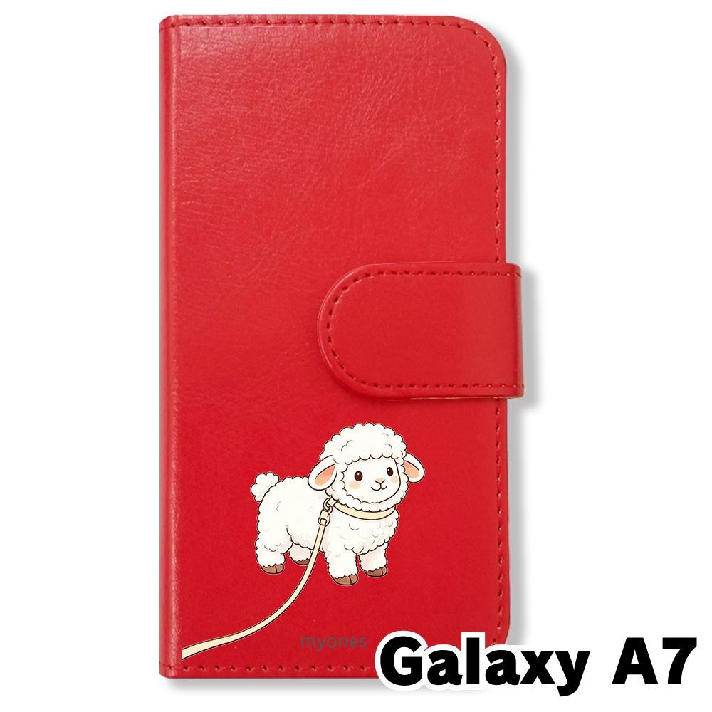 新品未使用】 Galaxy A7 手帳型スマホ ケース (色：レッド×ひつじ
