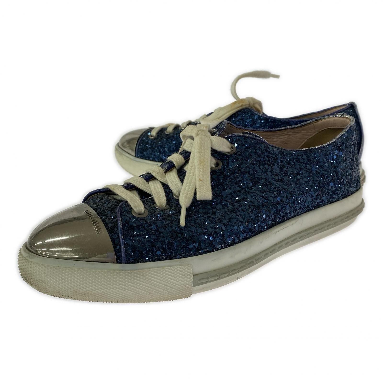 MIUMIU ミュウミュウ 5E8998 ラメ ローカットスニーカー size37/メタリックネイビー