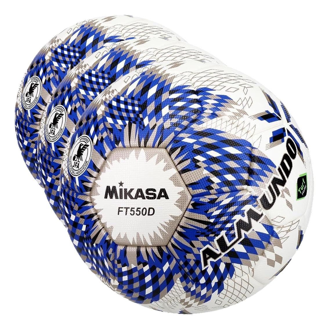 新品 ミカサ(MIKASA) サッカーボール 5号球 芝用 国際公認球/日本サッカー協会 検定球 ALMUNDO(アルムンド) 貼り ブルー/ブロンズシルバー FT550D-BLBS 推奨内圧0.900(kgf/?) (× 3)