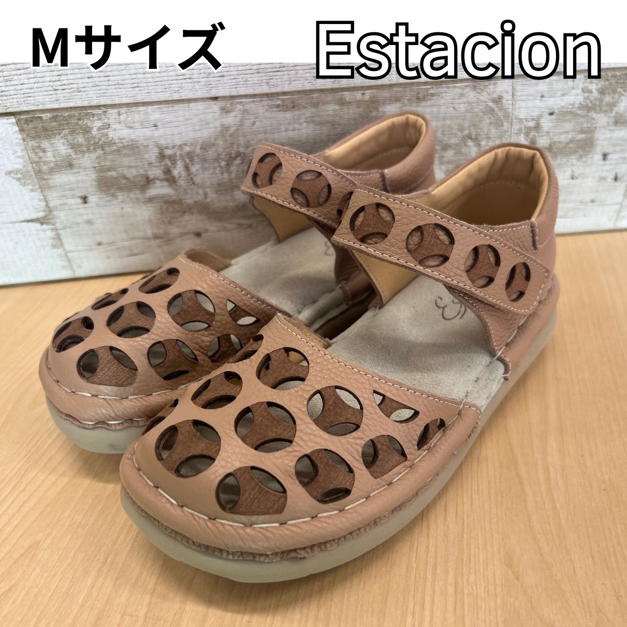 Estacion エスタシオン パンチングデザイン本革ストラップパンプス Mサイズ【tge568】