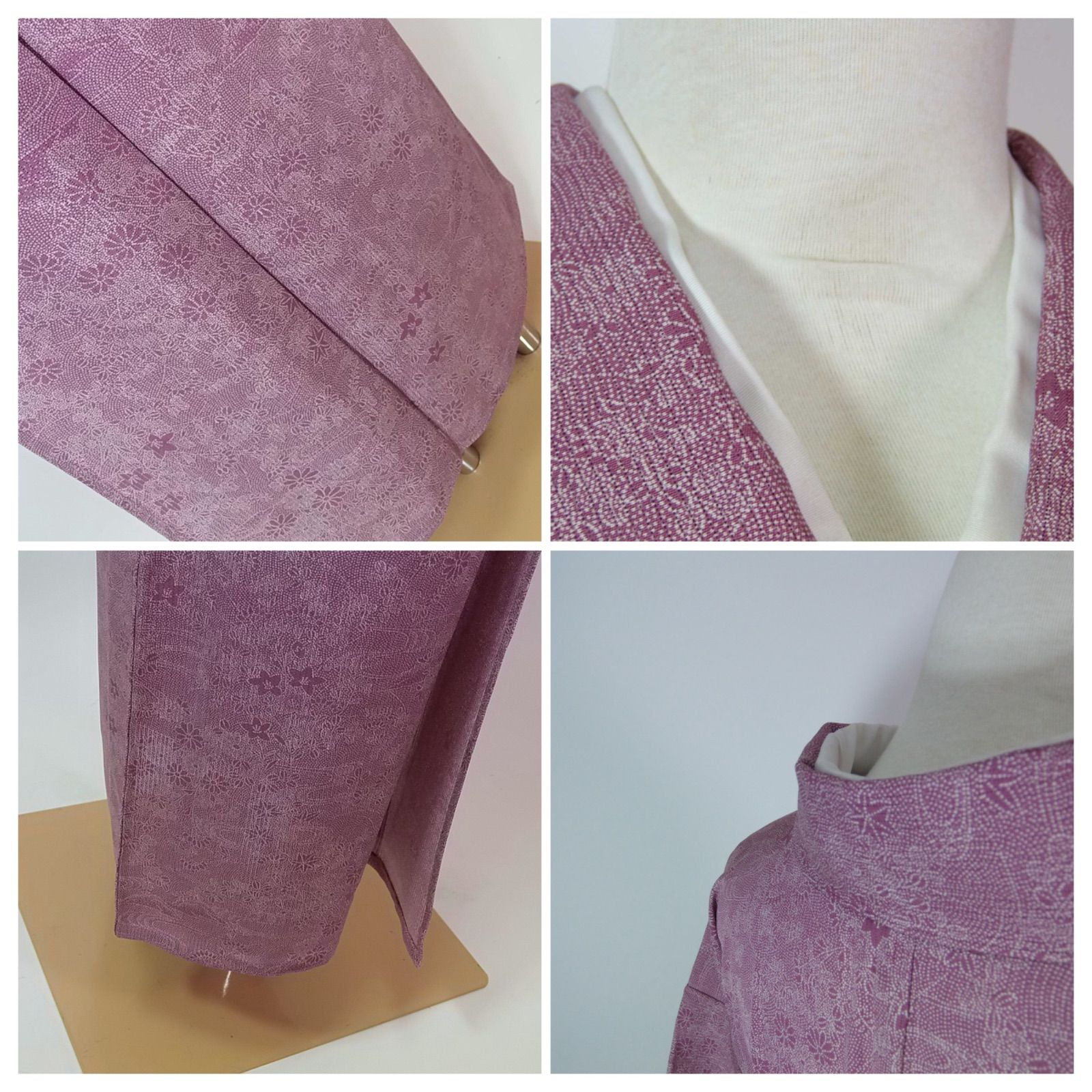 紅藤に映る花景色 美品 夏着物 縦絽 江戸小紋 いわれ文様 風景花文様 