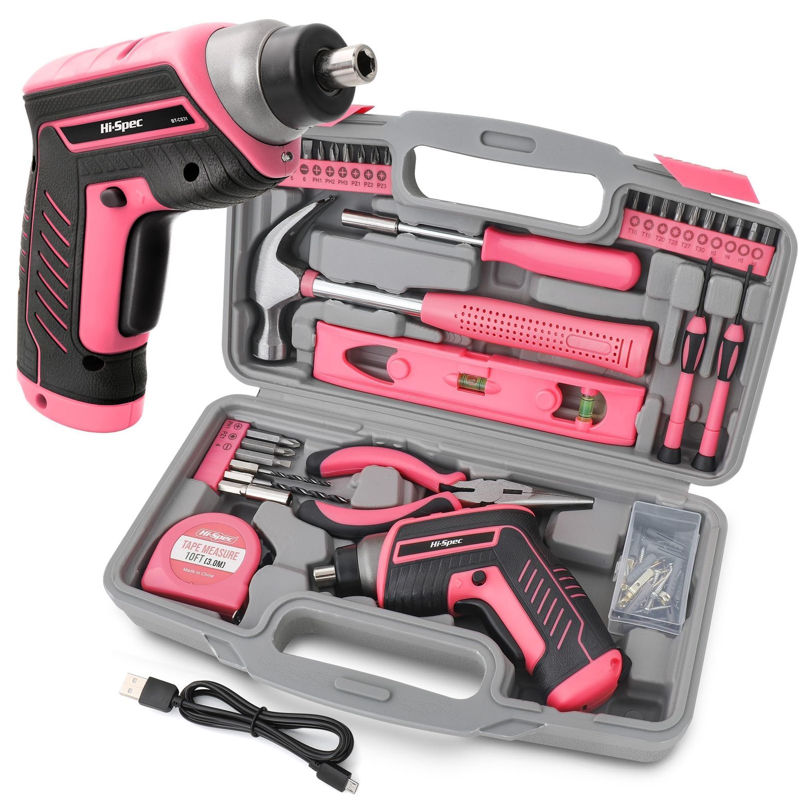 Hi-Spec 35点 ピンク ツールセット、電動ドライバー ドリルセット付き 家庭用工具セット 3.6V 軽量 充電式ドライバー DIY、修理に最適 穴あけ電動工具セット - 女性向けのツールキットso 18e4ed52