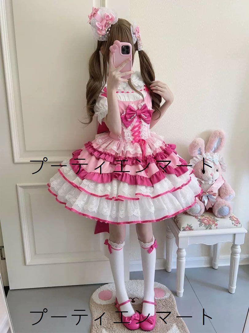 人気商品 お出かけに♪ロリータジャンパースカート リボン可愛いワンピース