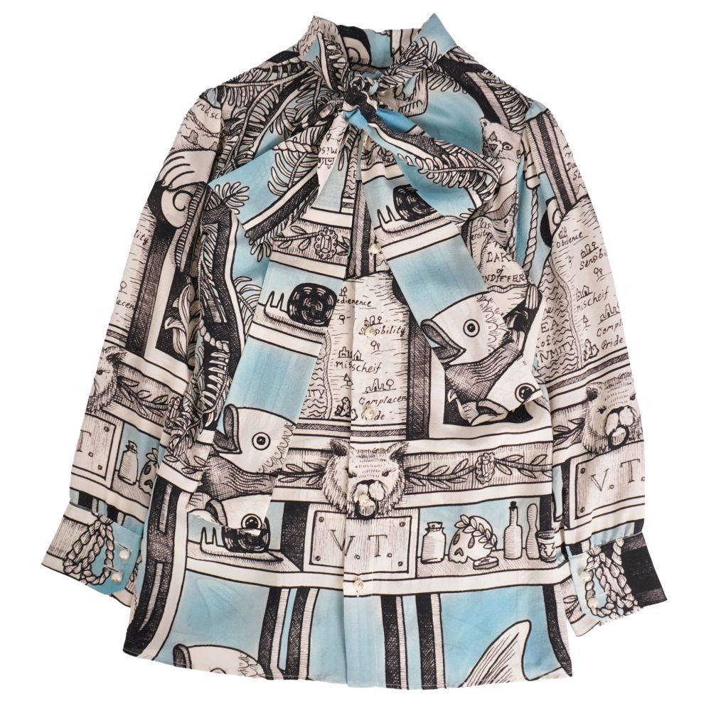 美品 グッチ GUCCI シャツ ブラウス ロングスリーブ 総柄 シルク フェイ