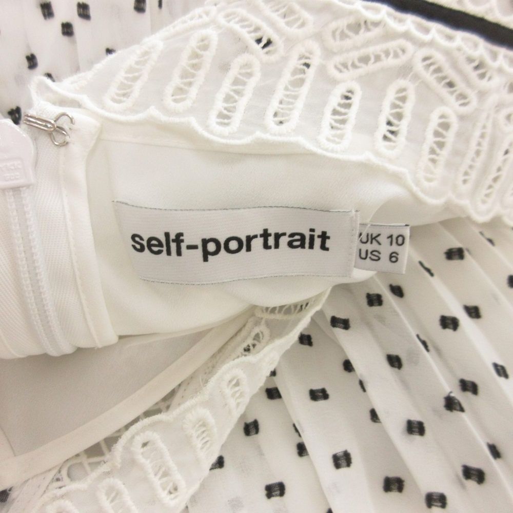 あ*様 セルフポートレイト ワンピース シフォン リボン UK8 未使用 Chi セルフポートレイト self-portrait ワンピース ひざ丈 半袖 シフォン