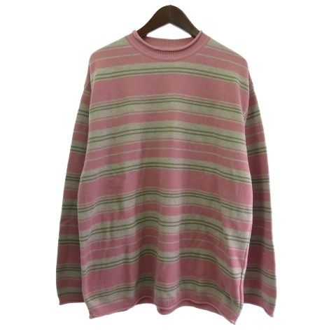 クレプスキュール crepuscule 2501-001 LIGHT MOSS STITCH P/O ニット セーター プルオーバー ボーダー ピンク 2