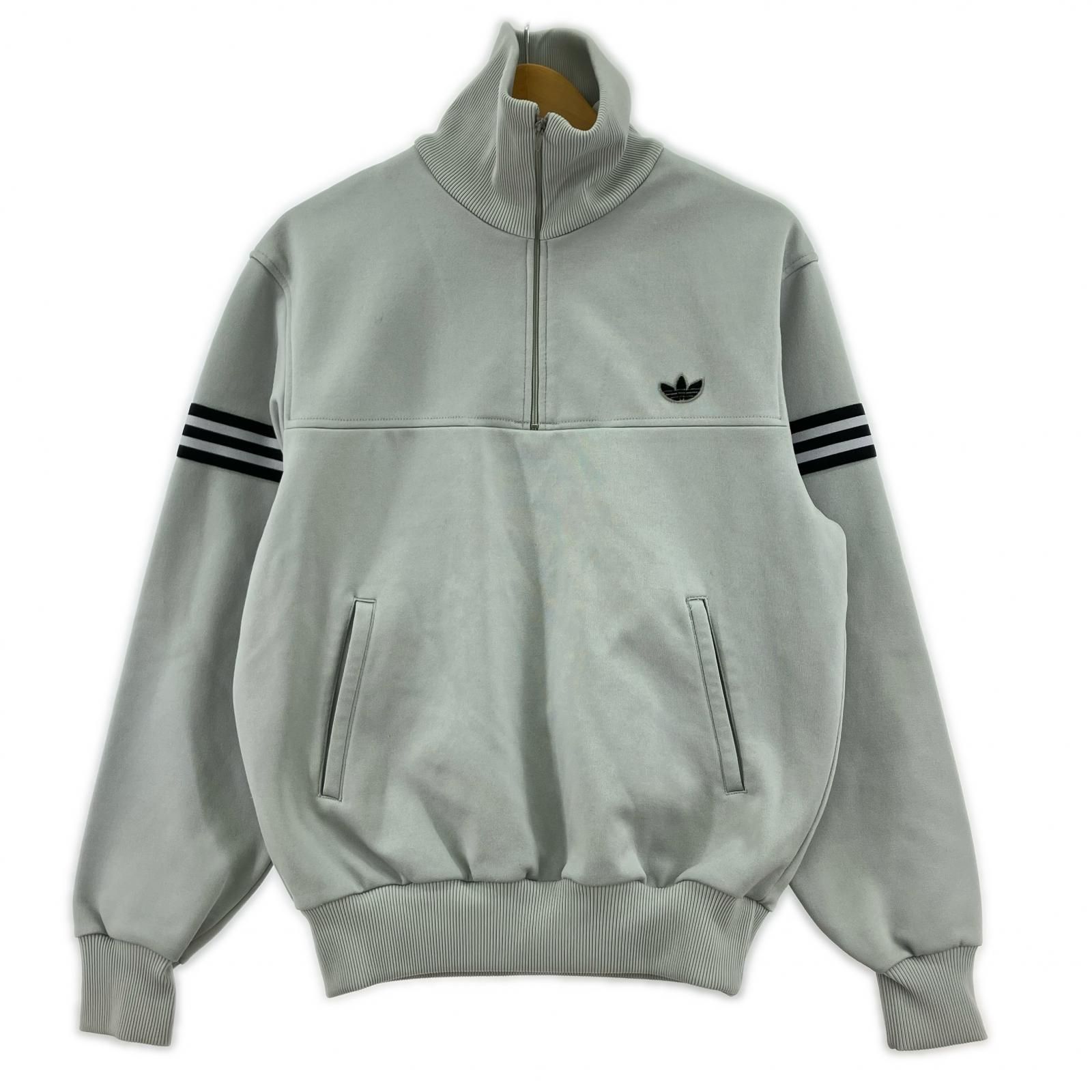 adidas アディダス 裏起毛 ハーフジップ トラックカットソー sizeL/グレー