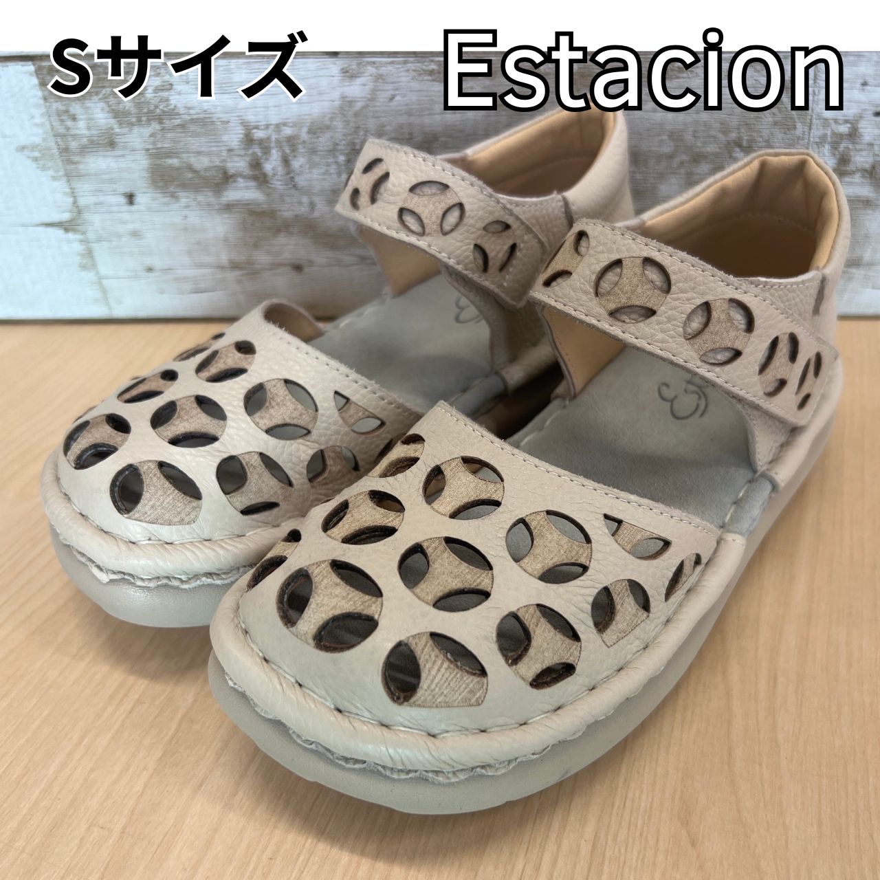 Estacion エスタシオン パンチングデザイン本革ストラップパンプス Sサイズ【tge568】
