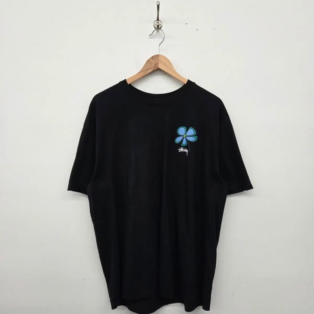STUSSY フラワー プリンティング 半袖 ブラック Tシャツ メンズXL