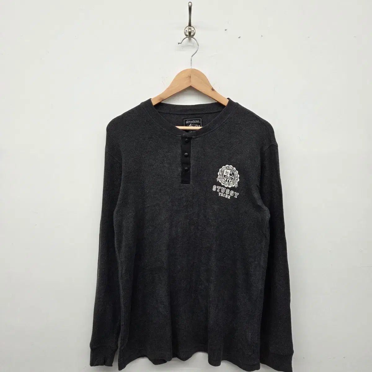 STUSSY トライブ ブラック ワッフル ヘンリーネック 長袖Tシャツ メンズM