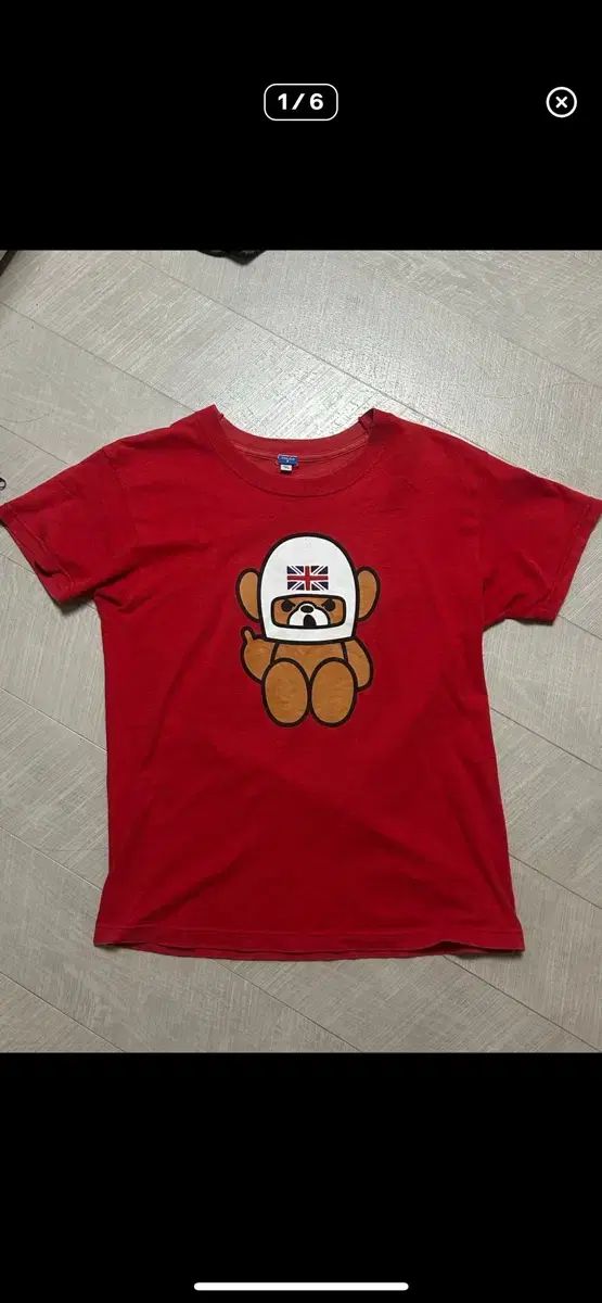 HYSTERIC GLAMOUR（ヒステリックグラマー） 英国 퍽ベア レッド 半袖Tシャツ
