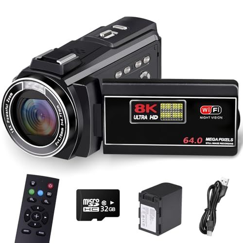 ビデオカメラ 8K HDMI出力WIFI機能6400万画素18倍デジタルズームYouTubeカメラ 3インチタッチモニター IRナイトビジョン機能vloggingカメラ2.4Gリモコン32ＧＢのMicroＳＤカード付属日本語システム+説明書（ベシックセットkk 16,425円