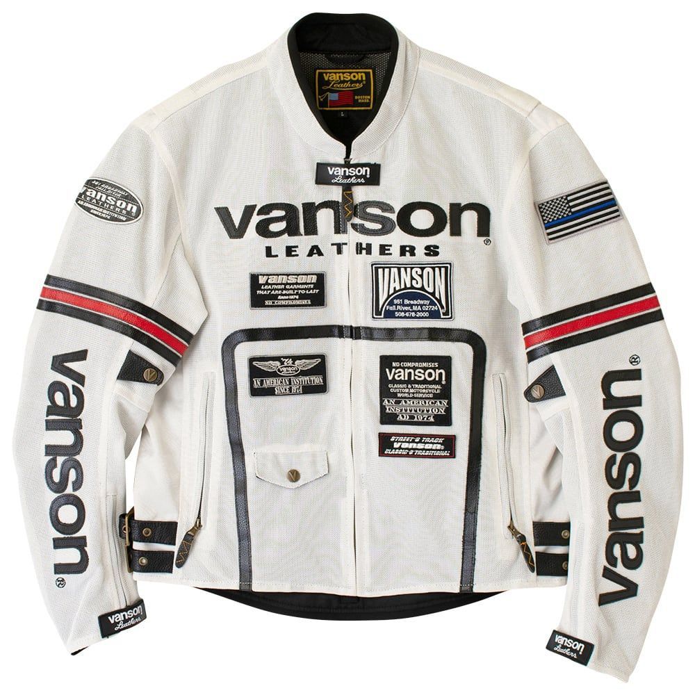 VANSON VS25105S メッシュライダースジャケット アイボリー/ブラック