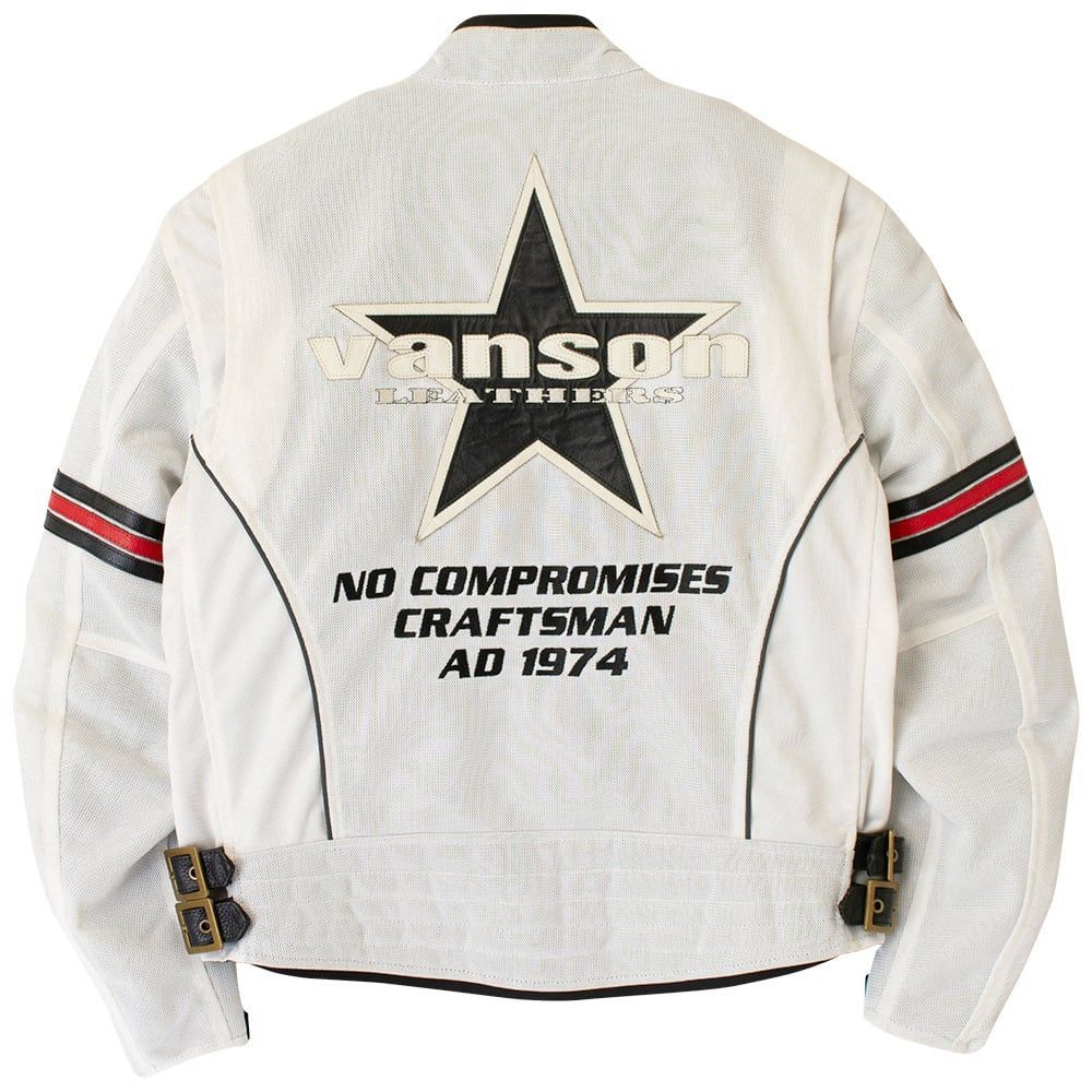 VANSON VS25105S メッシュライダースジャケット アイボリー/ブラック