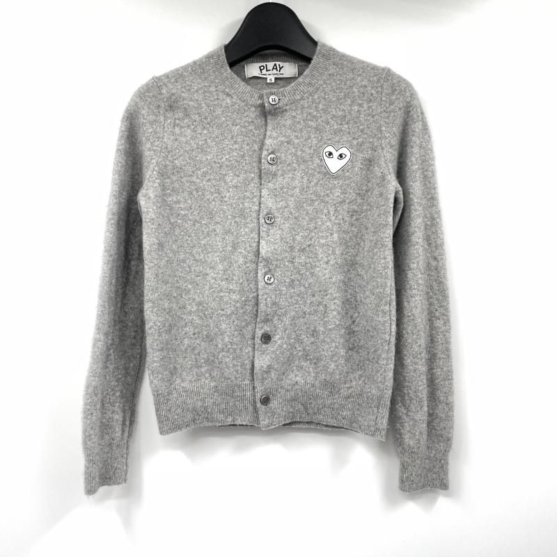 【中古】PLAY COMME des GARCONS ハートロゴウールニットカーディガン サイズS AZ-N065 グレー プレイ・コム デ ギャルソン[17][240017774025]