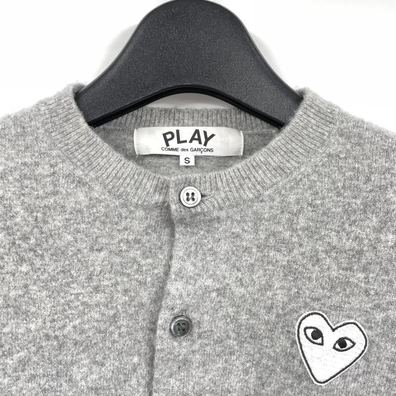 【中古】PLAY COMME des GARCONS ハートロゴウールニットカーディガン サイズS AZ-N065 グレー プレイ・コム デ ギャルソン[17][240017774025]