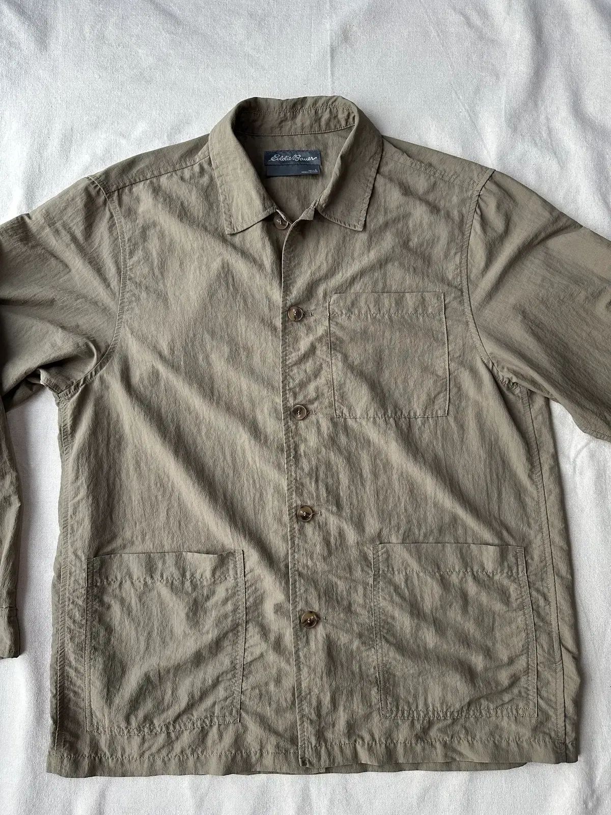 EDDIE BAUER(エディー・バウアー) カーキ ナイロン レーヨン シャツ ジャケット L