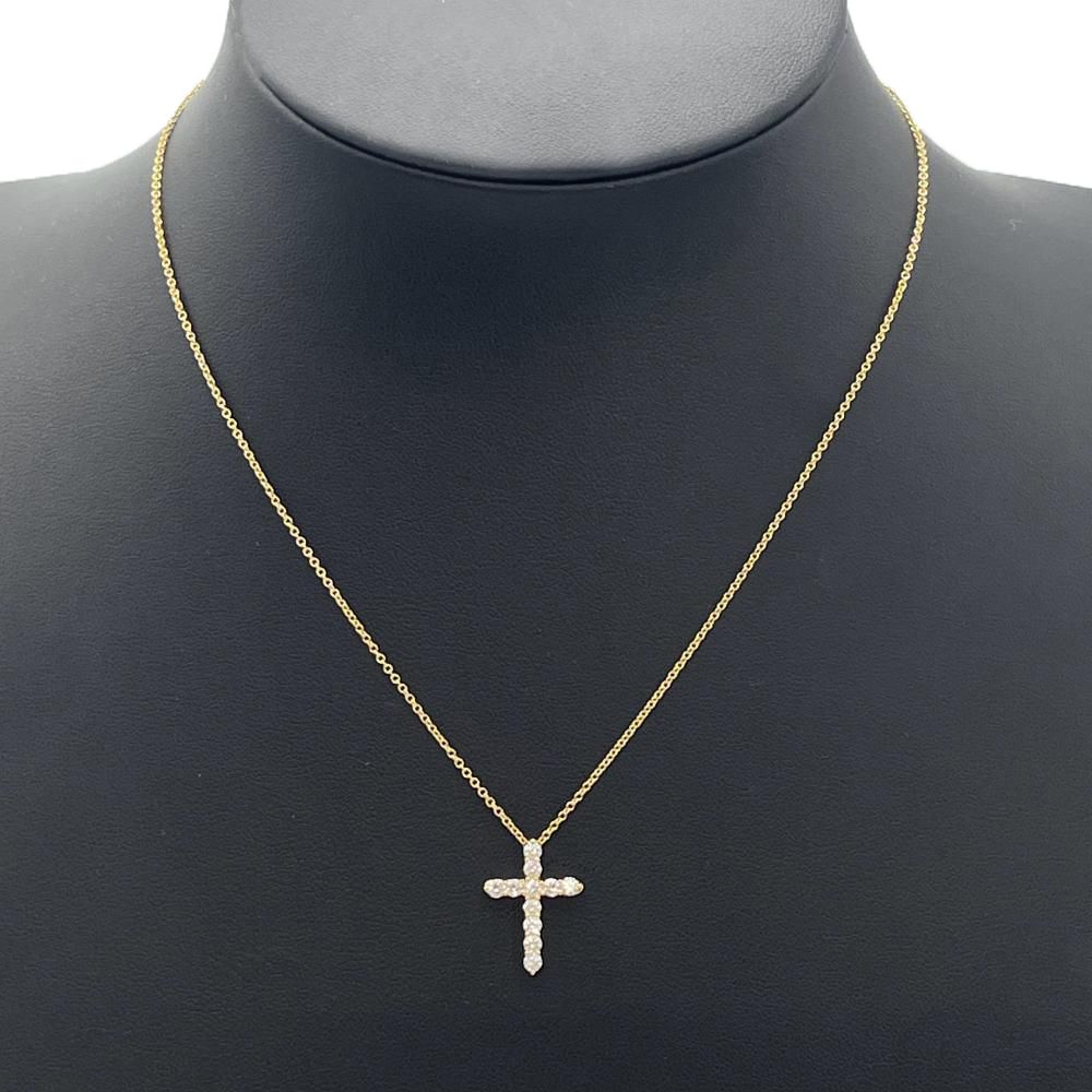 ティファニー Tiffany&Co. スモール クロス ネックレス ダイヤモンド K18YG 2.8g イエローゴールド レディース【中古】