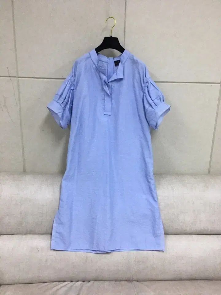 LANVIN ランバンコレクション シャツ レーヨン+リネン ロング丈ワンピース パフスリーブ