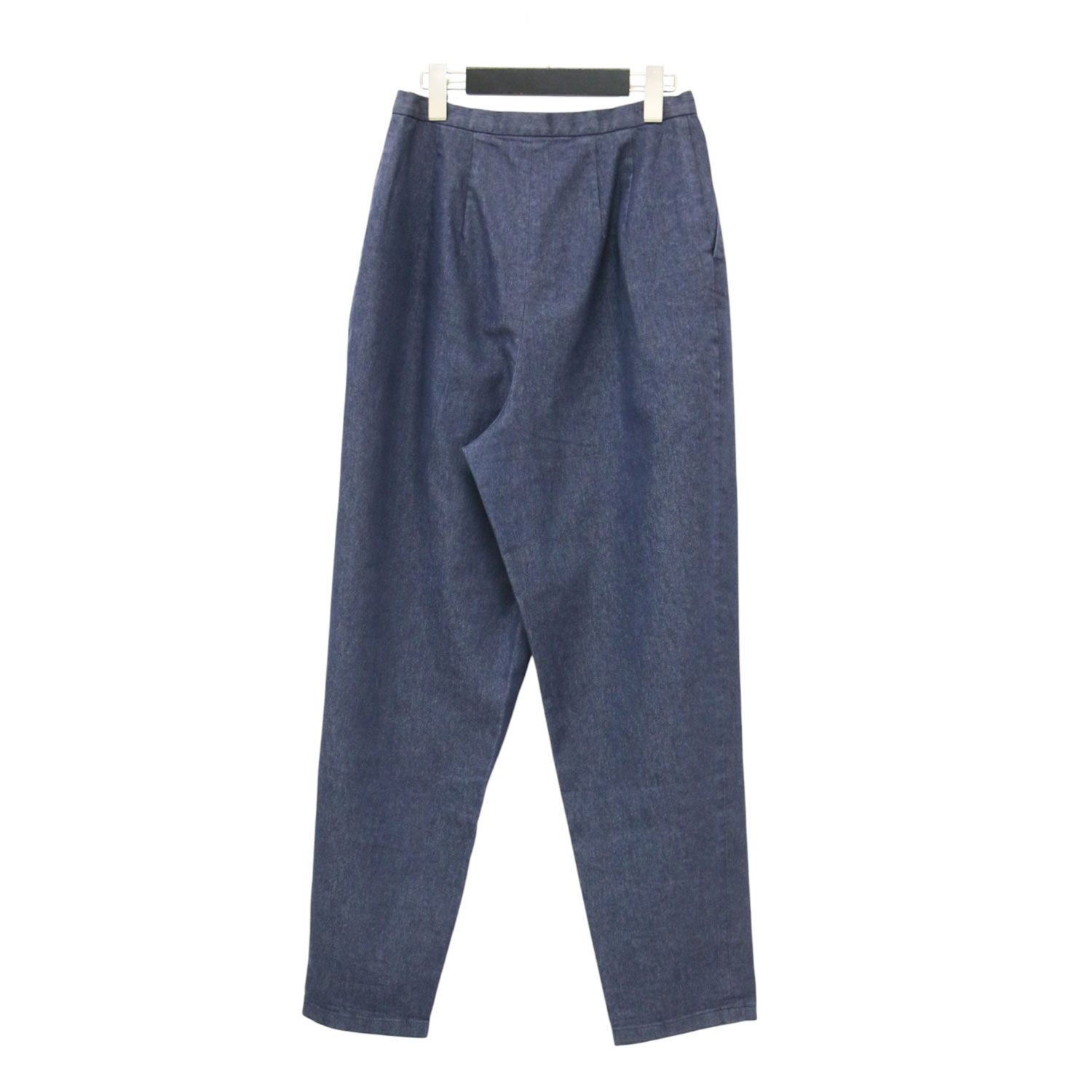 ENFOLD エンフォルド パンツ ネイビー 紺 サイズ:38(M) | タック テーパード デニムパンツ / ハイウエスト ジップフライ コットン | ボトムス ズボン 日本製【レディース】【中古】