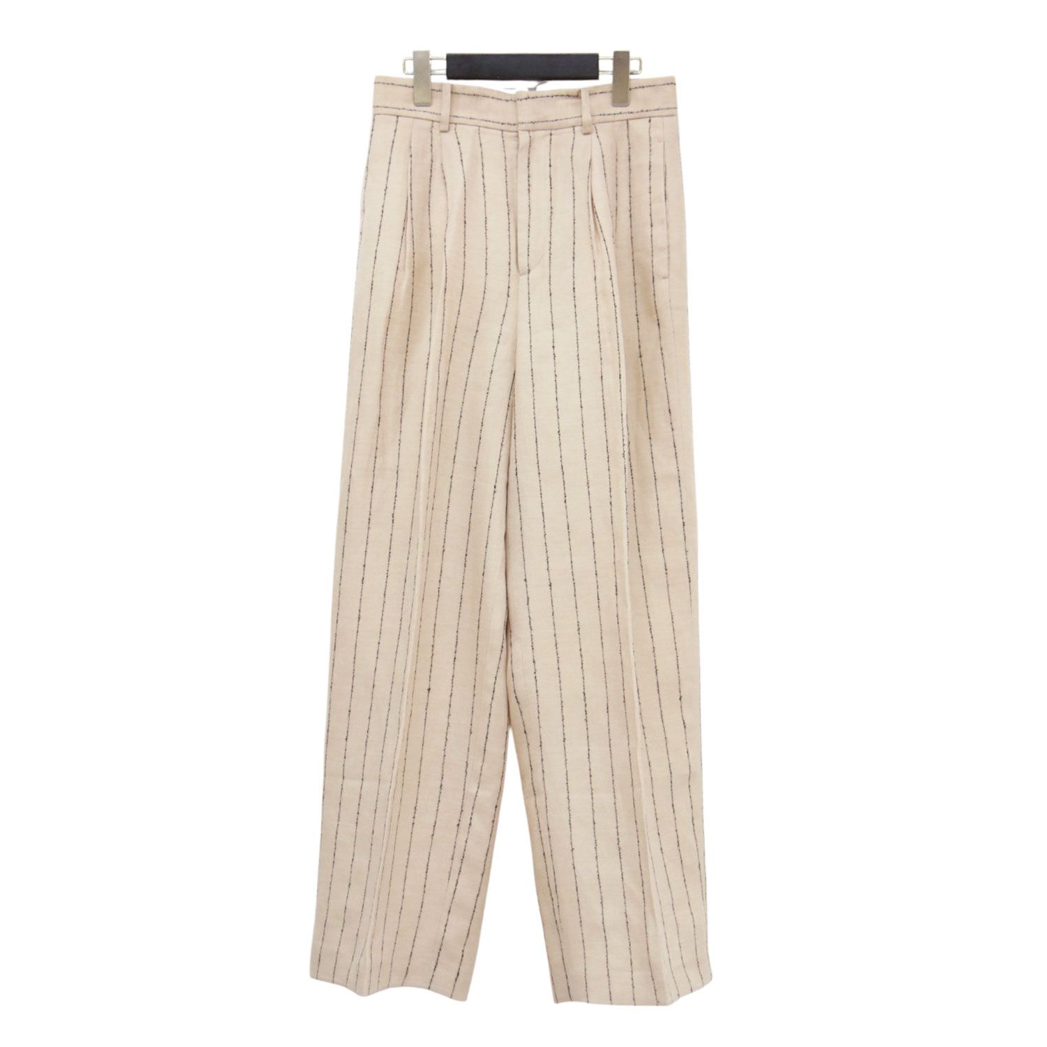 MACPHEE マカフィー パンツ ベージュ サイズ:36(9号) | 25春夏 ダブルカバーリネン タックワイドパンツ / フルレングス センタープレス バックセンター Vカット ストライプ 総柄 | ボトムス ズボン【レディース】【中古】