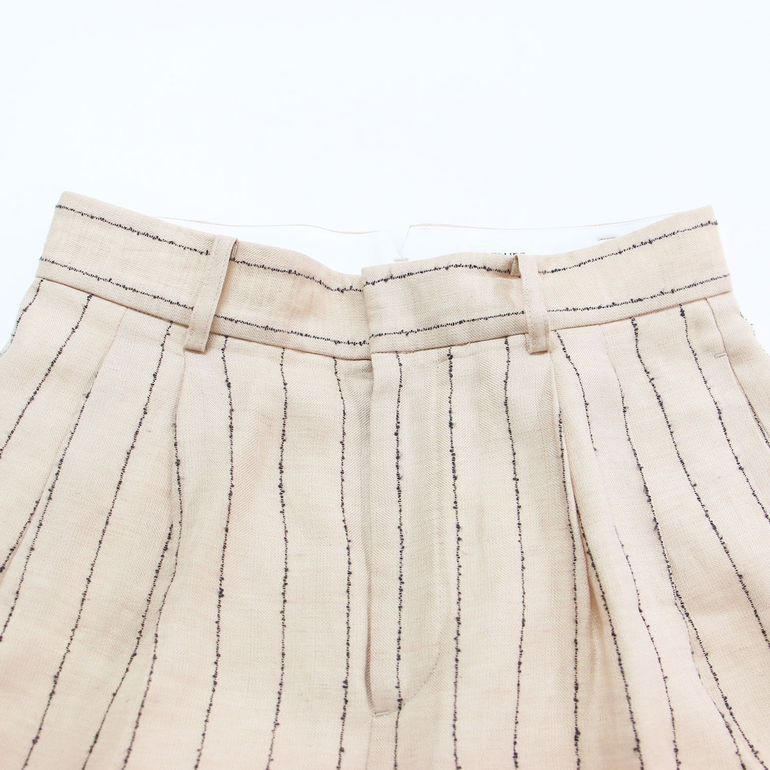 MACPHEE マカフィー パンツ ベージュ サイズ:36(9号) | 25春夏 ダブルカバーリネン タックワイドパンツ / フルレングス センタープレス バックセンター Vカット ストライプ 総柄 | ボトムス ズボン【レディース】【中古】