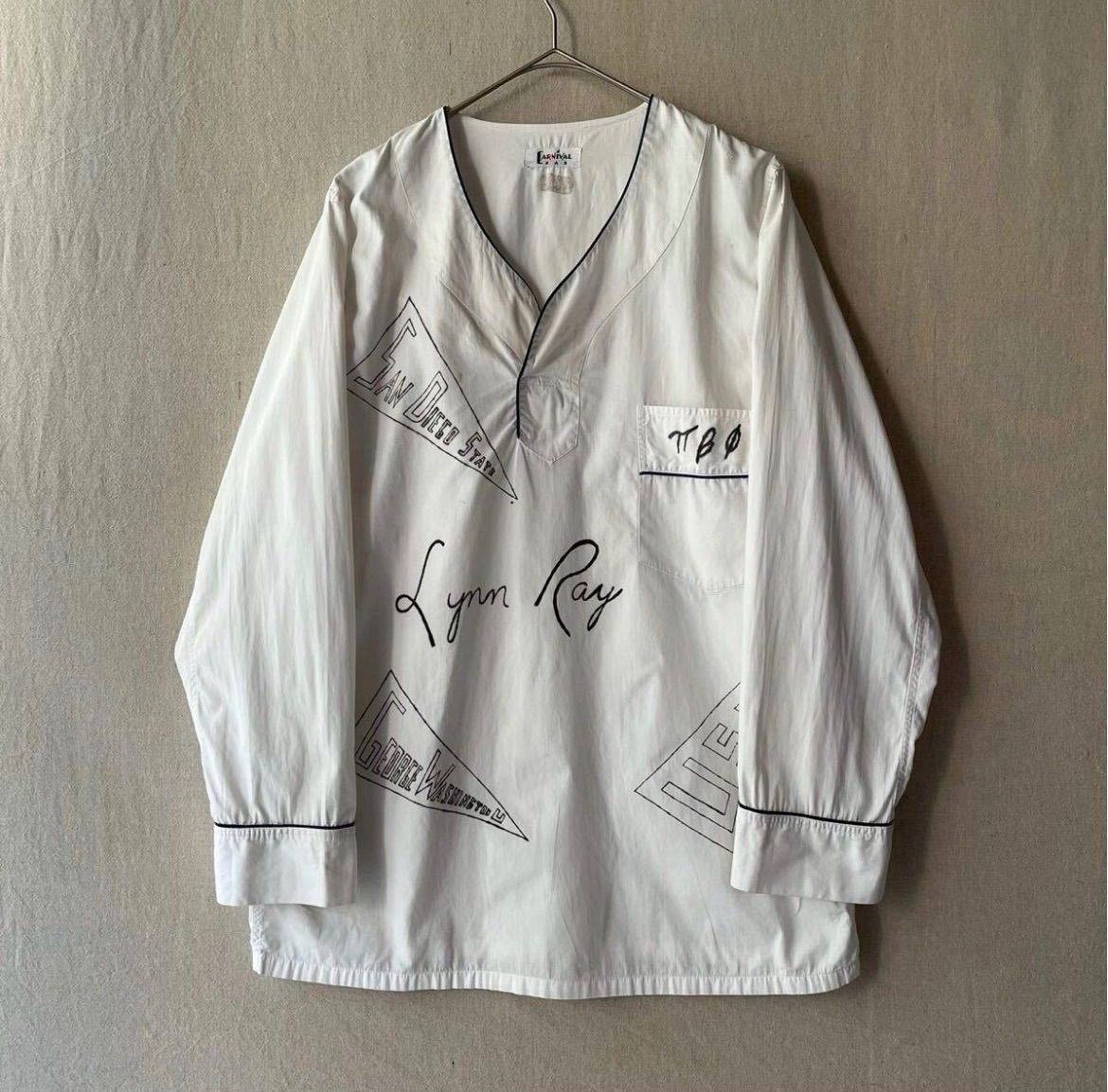 【ハンドペイント】50s USA vintage パジャマ シャツ / ホワイト プルオーバー ビンテージ T6-04085-9880