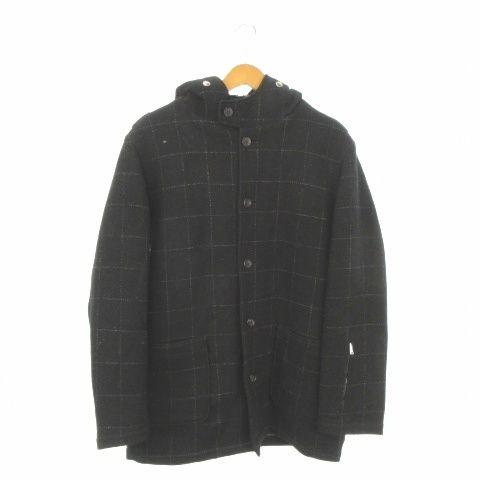 ソフネット SOPHNET. Harris Tweed コート M 黒 ブラック チェック柄 フード付き ボアライナー付き 長袖 /AO9 ■GY03