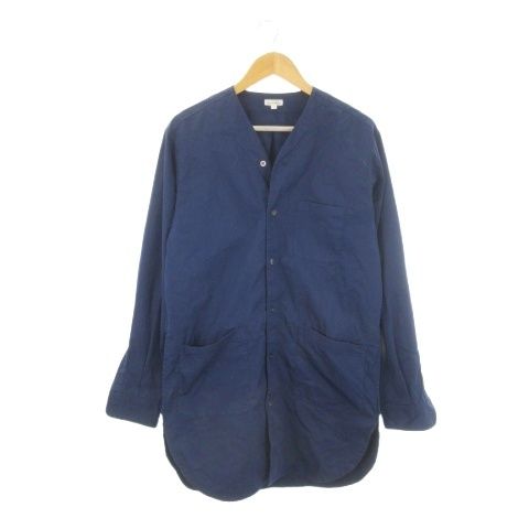 スティーブンアラン Steven Alan シャツコート ロングワークコート L 青 ブルー ノーカラー 長袖 ポケット付き /CK10 ■GY03