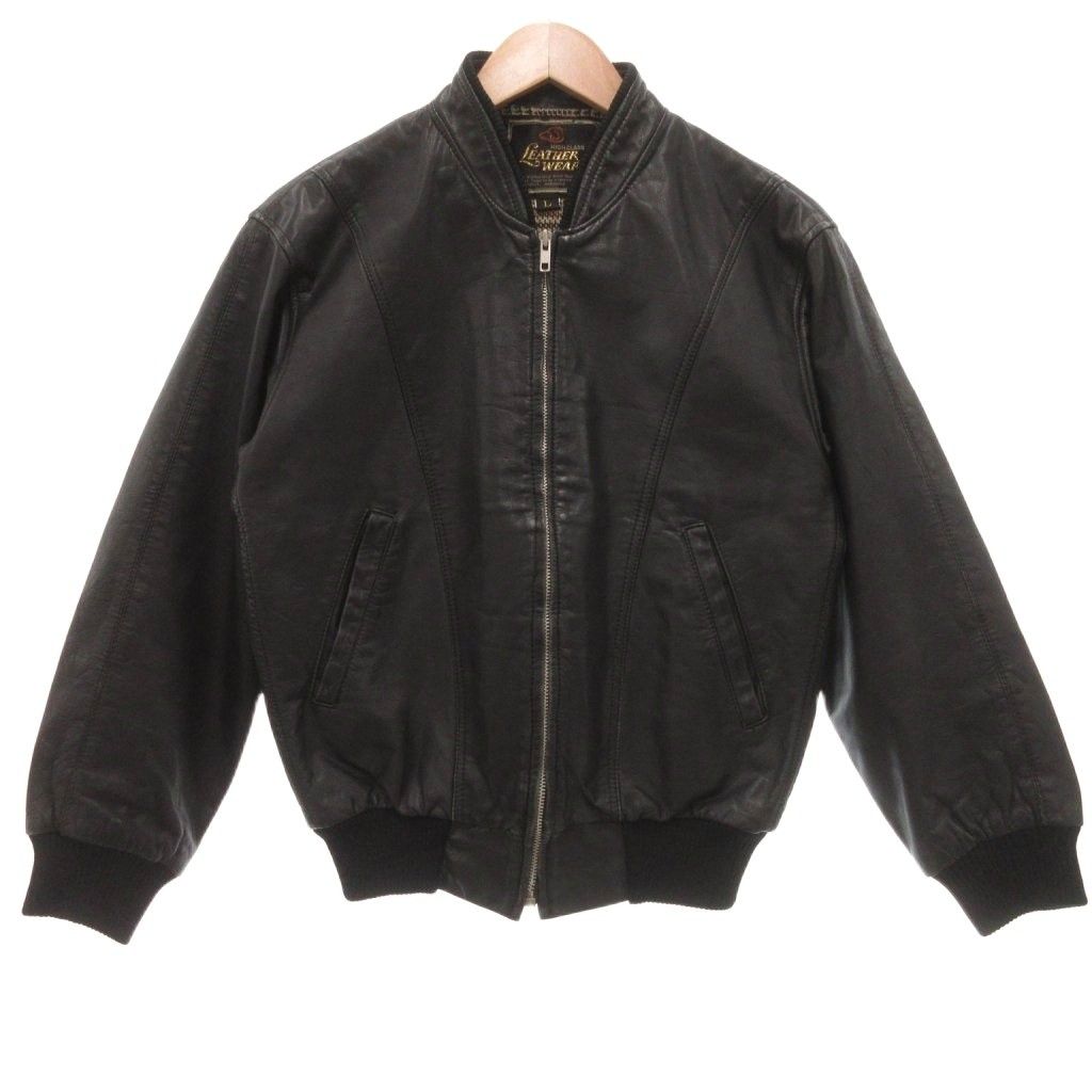 マルマス Marumasu LEATHER WEAR ヴィンテージ レザージャケット ブルゾン L ジップアップ 短丈 チェック柄 黒 ブラック /KB ■GY99