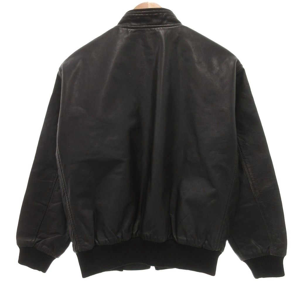 マルマス Marumasu LEATHER WEAR ヴィンテージ レザージャケット ブルゾン L ジップアップ 短丈 チェック柄 黒 ブラック /KB ■GY99