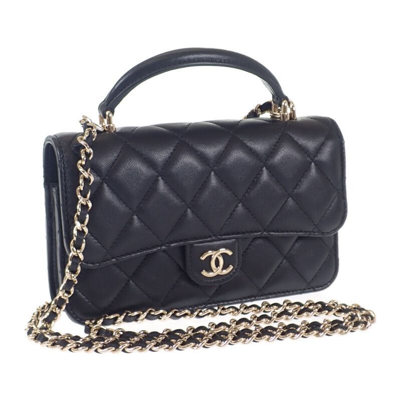 シャネル CHANEL マトラッセ フラップフォンケース AP3226 2WAYバッグ ショルダーバッグ ラムスキン ブラック ゴールド金具 レディース 人気 ギフト【中古】【Aランク】
