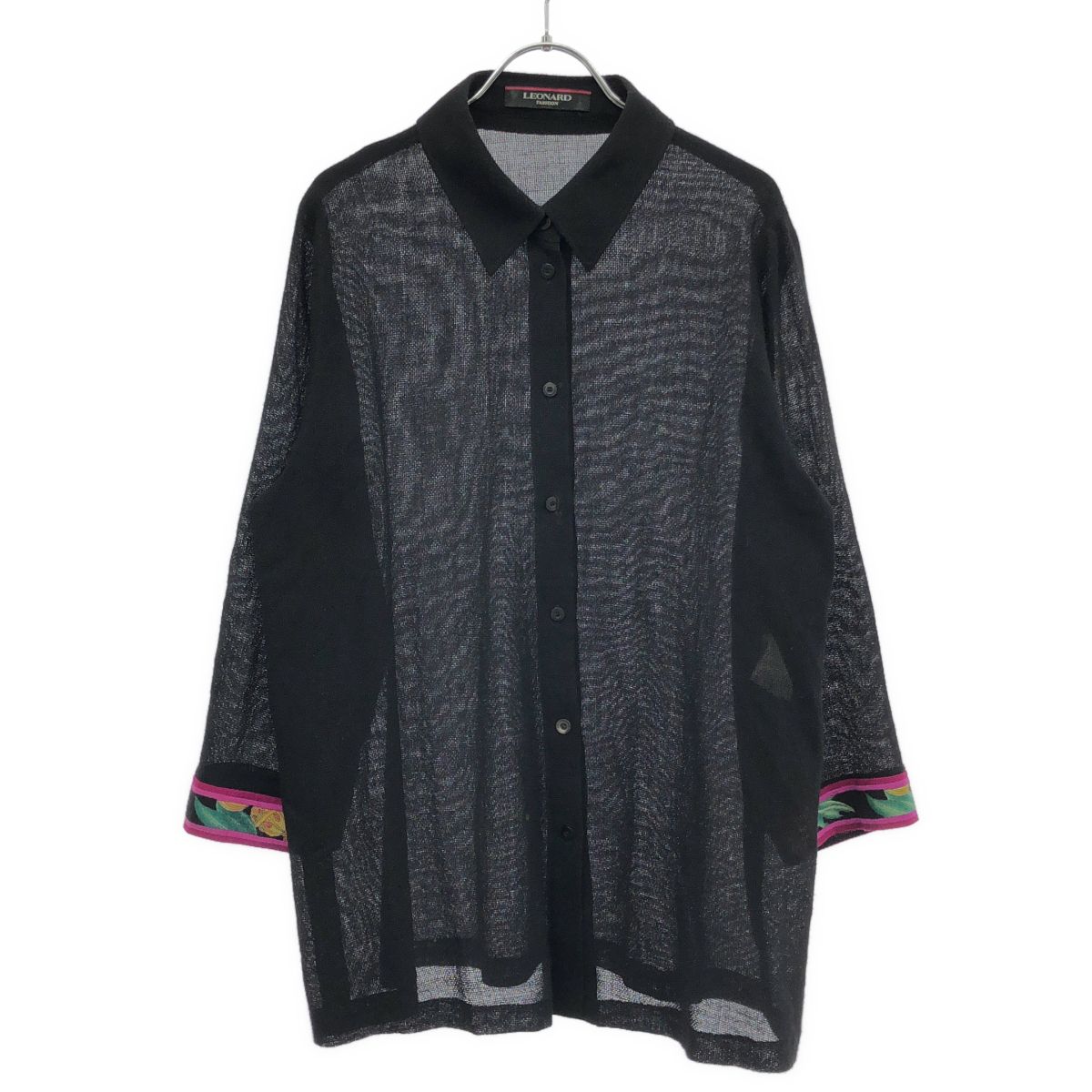 LEONARD レオナール ウールカシミロングスリーブシャツ 0389752 ブラック 13R