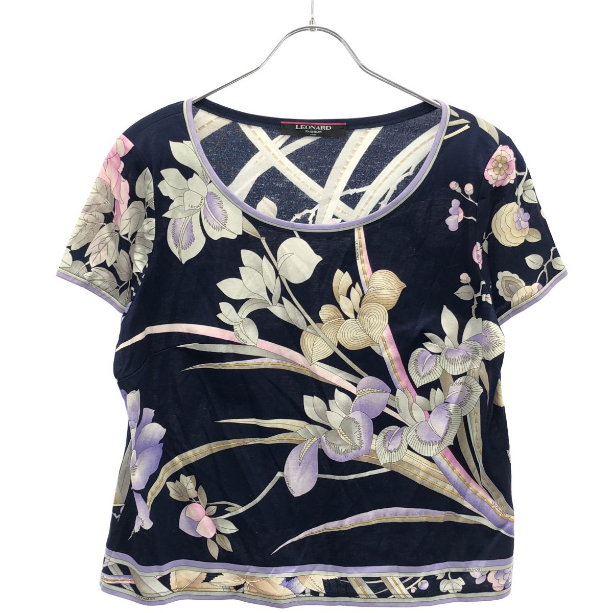 LEONARD レオナール フラワーコットンTシャツ 0379140 ネイビー LL