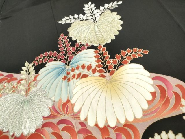 平和屋着物□豪華黒留袖 刺繍 エ霞桐文 金銀糸 金彩 正絹 逸品
