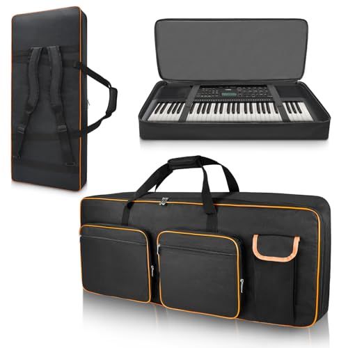 Keyboard case, 61 keys, keyboard bag, electronic piano case, 10mm thick, full cover, 600D Oxford cloth, shock resistant, lightweight, waterproof, dustproof, 5 pockets, 2 non-slip pads, 105 x 43.5 x 15 cm (for 61 keys) (d4b0fa97 in Okinawa, remote islands)
