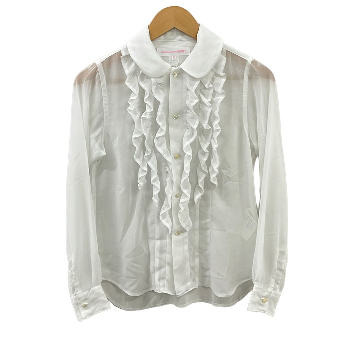 COMMEdesGARCONS SHIRT(コムデギャルソンシャツ) 長袖シャツブラウス サイズXS レディース美品 - 白 フリル/シースルー