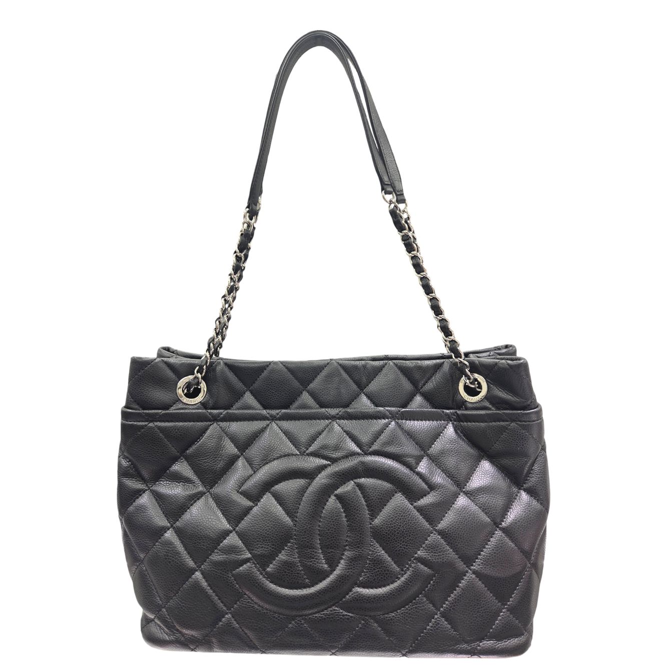 【中古】CHANEL シャネル チェーントート ソフトキャビアスキン シルバー金具 ココマーク トートバッグ 17番台 レディース お洒落 人気 お出かけ 【ブランドギャラリー心斎橋店】