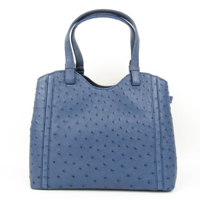 オーストリッチ JRA認定 ハンドバッグ 2way ショルダーバッグ 本革 レザー 鞄 カバン レディース ネイビー ostrich 【中古】