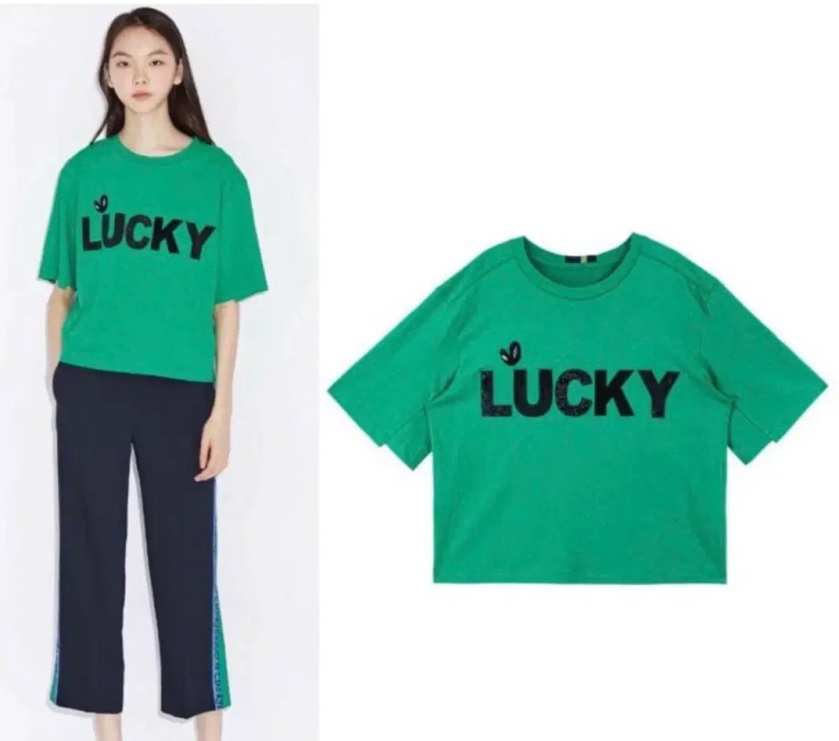 LUCKY CHOUETTE ラッキーシュエトゥ スパンコール レタリング 半袖 (55-66)