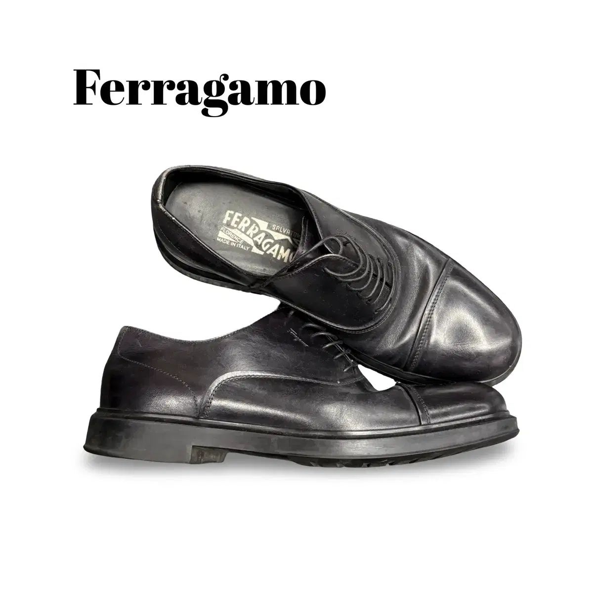 (245)FERRAGAMO フェラガモ トゥー キャップ ダービーシューズ