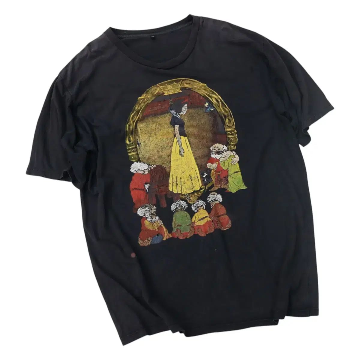 ヴィンテージ 白雪姫と七人のこびと グラフィック ブラック 半袖Tシャツ (XL)