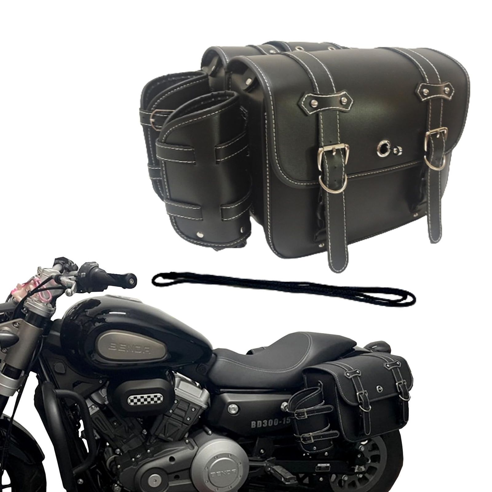 PIENSE バイク用 サイドバッグ 左右セット ドリンクホルダー 鍵付き ツーリング 小物入れ (ブラック/左右セット, L) [ブラック/左右セット] [L]