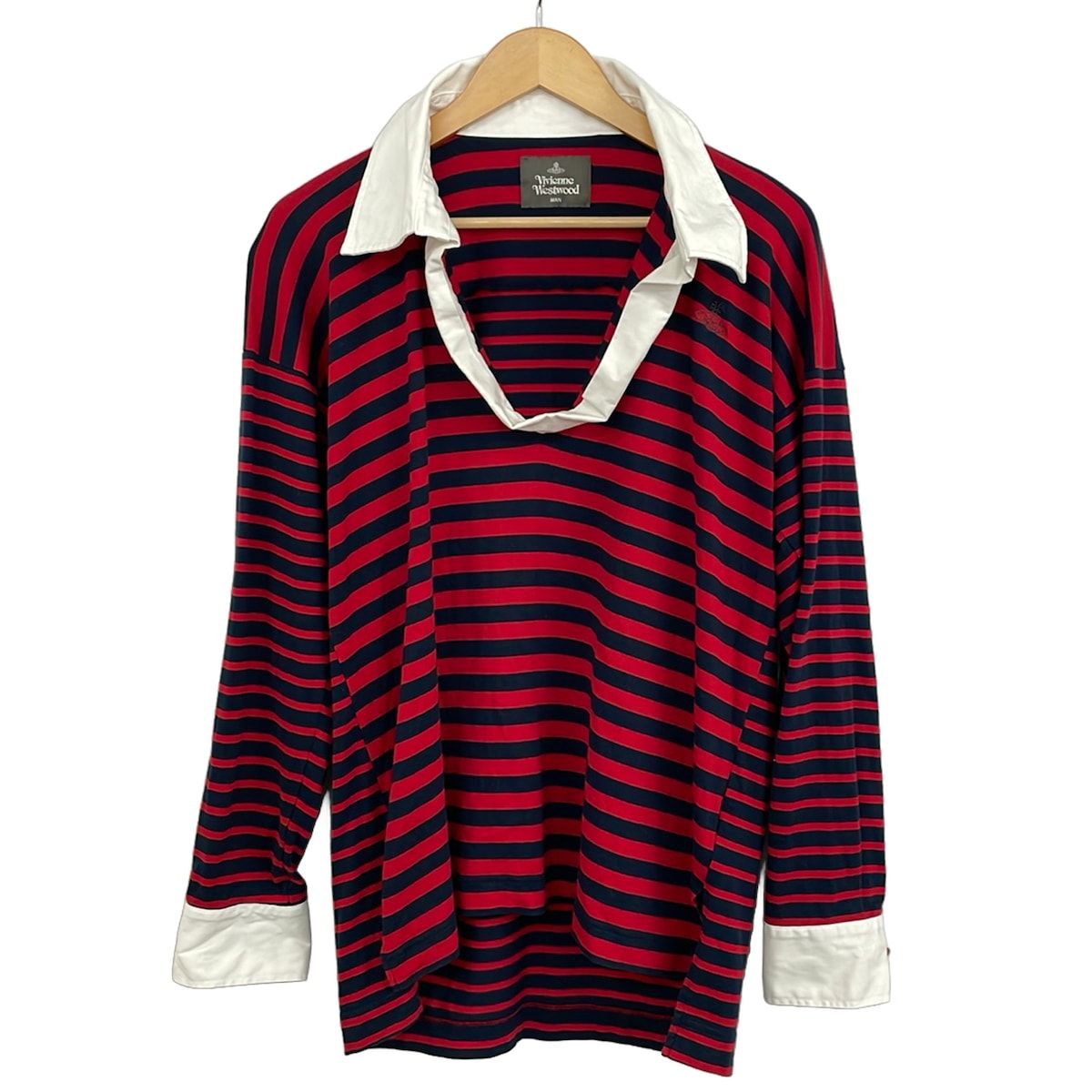 Vivienne Westwood MAN(ヴィヴィアンウエストウッドマン) 長袖ポロシャツ サイズF メンズ美品 - レッド×ネイビー×白 ボーダー