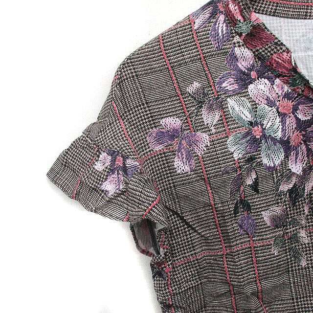 アナイ ANAYI グレンチェック 花柄 カットソー Tシャツ フレア袖 