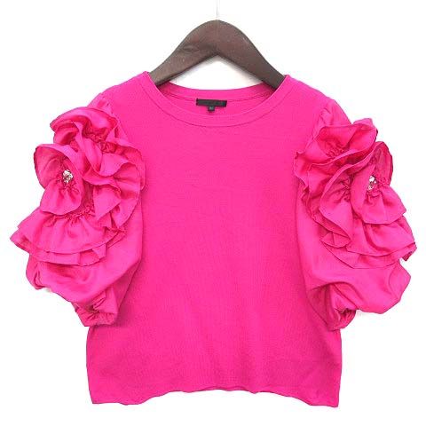 トゥービーシック TO BE CHIC ローズモチーフ ニット プルオーバー 半袖 ピンク 42 大きいサイズ 美品