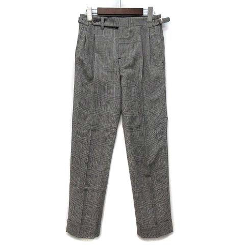 五十嵐トラウザーズ IGARASHI TROUSERS for BEAMS F サイドアジャスター 2プリーツ スラックス パンツ グレンチェック ウール グレー 42 春夏