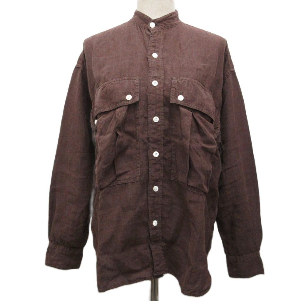 キャサリンハムネット KATHARINE HAMNETT ×Ron Herman 25SS リネンシャツ ブラウス 長袖 ノーカラー 麻 リネン100% XS こげ茶 24S-KHRHS-90