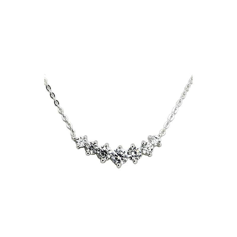 [グラムジュエリー] 7粒 0.95カラット ネックレス レディース プラチナ仕上 シルバー925 シンプル 上品 金属アレルギー対応 プレゼント 女性 彼女 人気